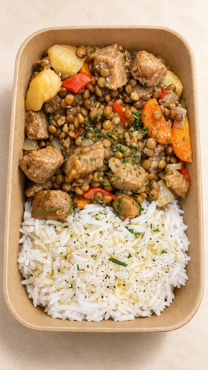 Plato preparado con arroz y verduras de Fit Food Lab