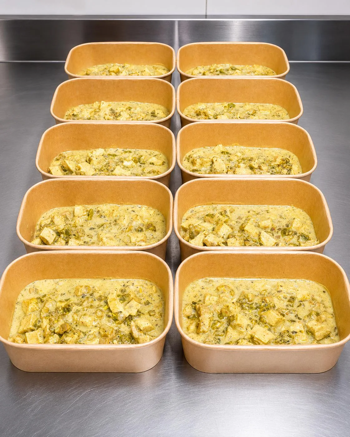 Envases preparados durante la producción semanal