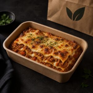 Lasaña casera de ragú de pavo con verduras y bechamel ligera